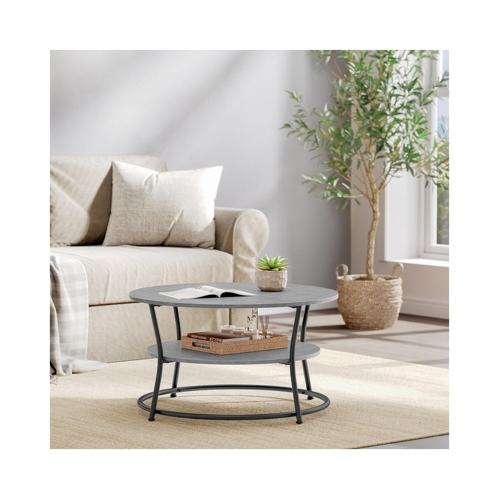Ronde Salontafel met 2 Planken en Metalen Frame, 80 x 45 cm