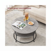 Ronde Salontafel met 2 Planken en Metalen Frame, 80 x 45 cm