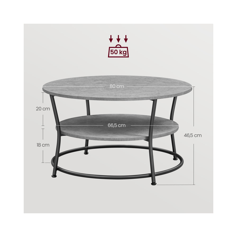 Ronde Salontafel met 2 Planken en Metalen Frame, 80 x 45 cm