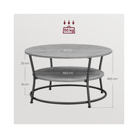 Ronde Salontafel met 2 Planken en Metalen Frame, 80 x 45 cm