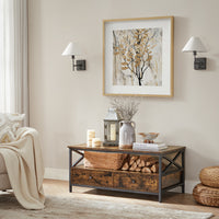Salontafel met 2 Lades en Open Vak, X-Vormige Stutten, 100 x 55 x 45 cm