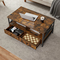 Salontafel met 2 Lades en Open Vak, X-Vormige Stutten, 100 x 55 x 45 cm