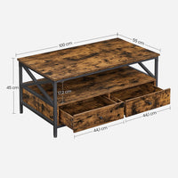 Salontafel met 2 Lades en Open Vak, X-Vormige Stutten, 100 x 55 x 45 cm