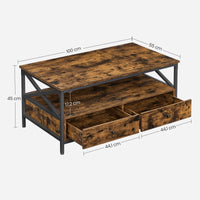 Salontafel met 2 Lades en Open Vak, X-Vormige Stutten, 100 x 55 x 45 cm