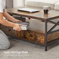 Salontafel met 2 Lades en Open Vak, X-Vormige Stutten, 100 x 55 x 45 cm
