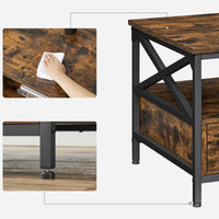 Salontafel met 2 Lades en Open Vak, X-Vormige Stutten, 100 x 55 x 45 cm