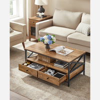 Salontafel met 2 Lades en Open Vak, X-Vormige Stutten, 100 x 55 x 45 cm