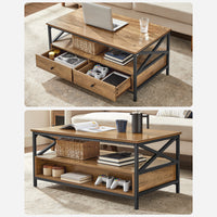 Salontafel met 2 Lades en Open Vak, X-Vormige Stutten, 100 x 55 x 45 cm