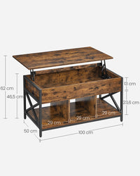 In Hoogte Verstelbare Salontafel met Verborgen Opbergruimte, 50 x 100 cm
