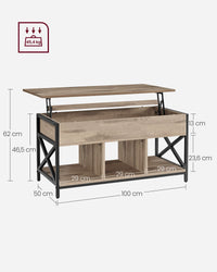 In Hoogte Verstelbare Salontafel met Verborgen Opbergruimte, 50 x 100 cm