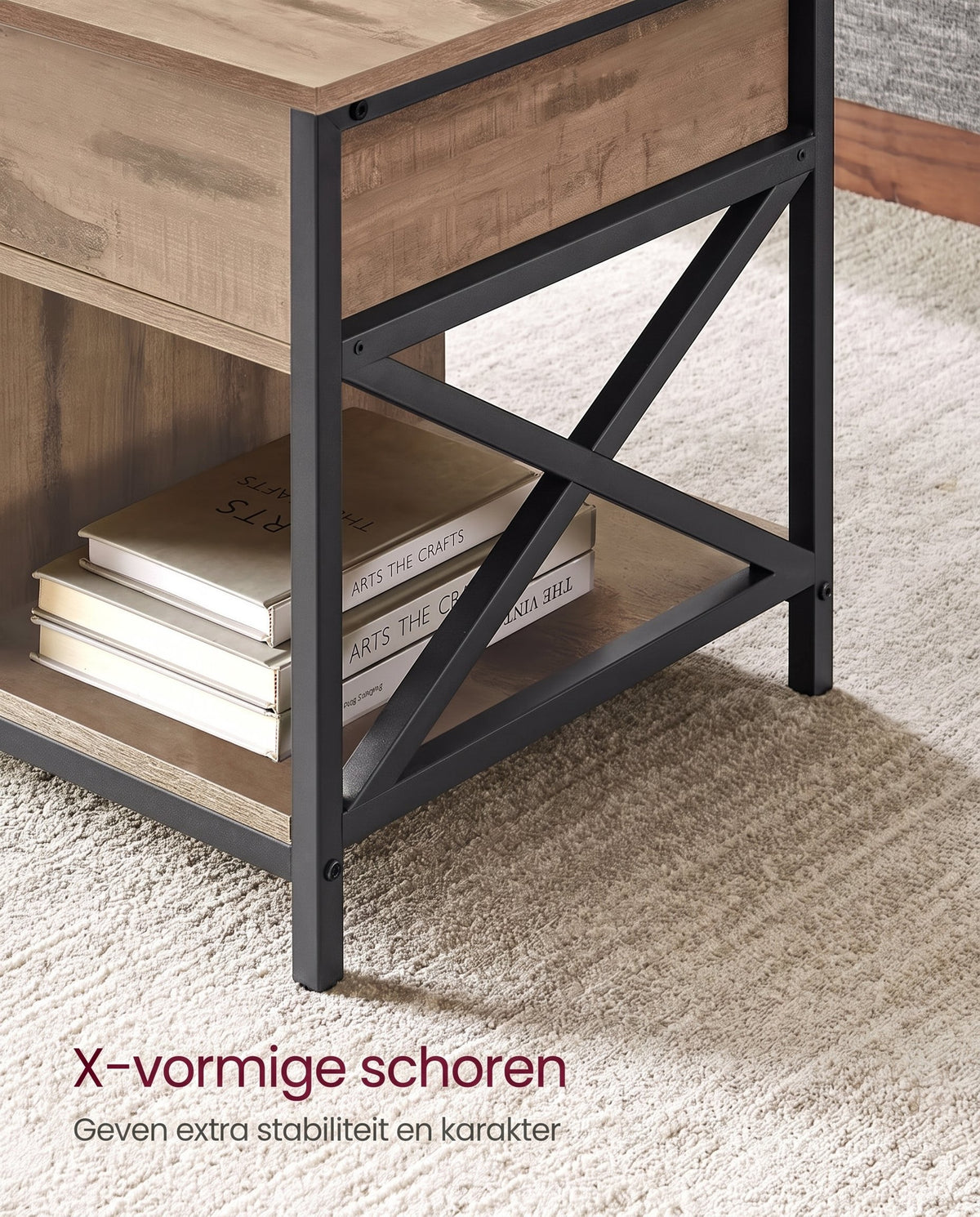 In Hoogte Verstelbare Salontafel met Verborgen Opbergruimte, 50 x 100 cm