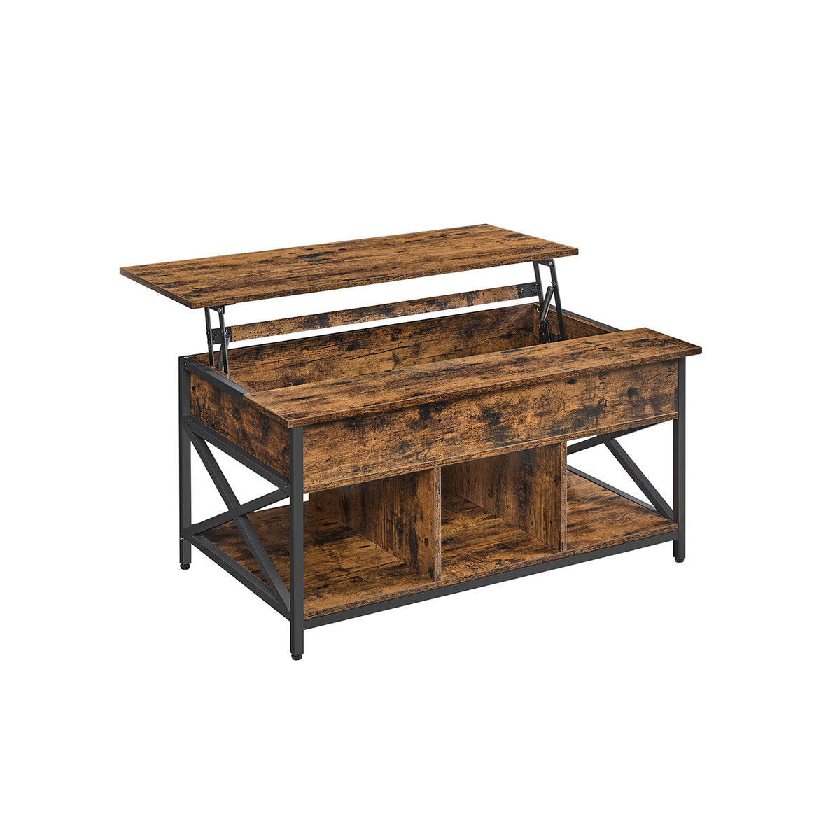 In Hoogte Verstelbare Salontafel met Liftblad en Open Vakken, 60 x 100 x 48-62 cm