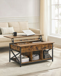 In Hoogte Verstelbare Salontafel met Liftblad en Open Vakken, 60 x 100 x 48-62 cm
