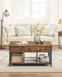In Hoogte Verstelbare Salontafel met Liftblad en Open Vakken, 60 x 100 x 48-62 cm