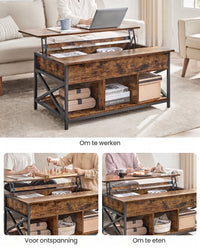 In Hoogte Verstelbare Salontafel met Liftblad en Open Vakken, 60 x 100 x 48-62 cm