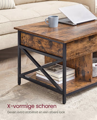 In Hoogte Verstelbare Salontafel met Liftblad en Open Vakken, 60 x 100 x 48-62 cm