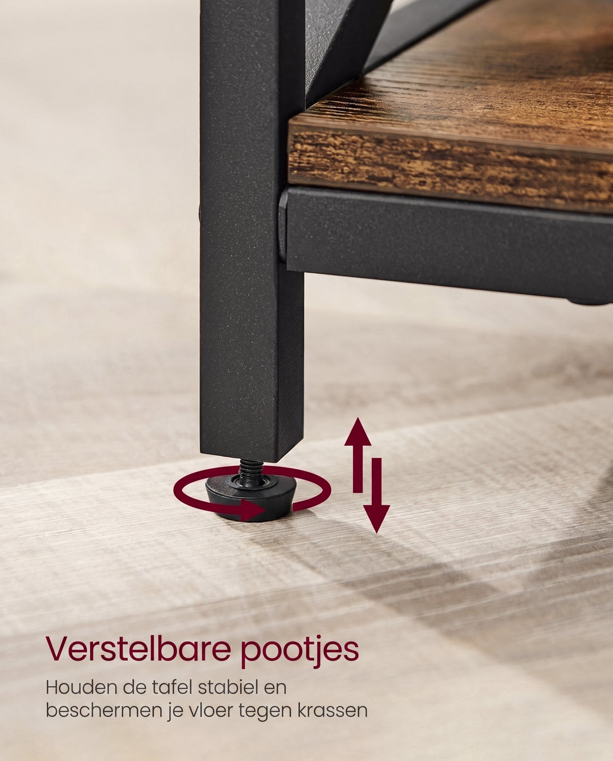 In Hoogte Verstelbare Salontafel met Liftblad en Open Vakken, 60 x 100 x 48-62 cm