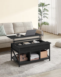 In Hoogte Verstelbare Salontafel met Liftblad en Open Vakken, 60 x 100 x 48-62 cm