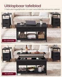 In Hoogte Verstelbare Salontafel met Liftblad en Open Vakken, 60 x 100 x 48-62 cm