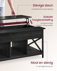 In Hoogte Verstelbare Salontafel met Liftblad en Open Vakken, 60 x 100 x 48-62 cm