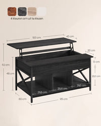 In Hoogte Verstelbare Salontafel met Liftblad en Open Vakken, 60 x 100 x 48-62 cm