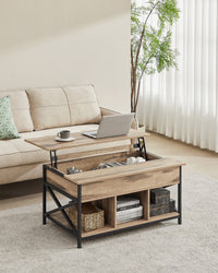 In Hoogte Verstelbare Salontafel met Liftblad en Open Vakken, 60 x 100 x 48-62 cm
