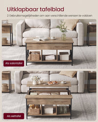 In Hoogte Verstelbare Salontafel met Liftblad en Open Vakken, 60 x 100 x 48-62 cm