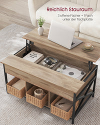 In Hoogte Verstelbare Salontafel met Liftblad en Open Vakken, 60 x 100 x 48-62 cm