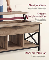 In Hoogte Verstelbare Salontafel met Liftblad en Open Vakken, 60 x 100 x 48-62 cm