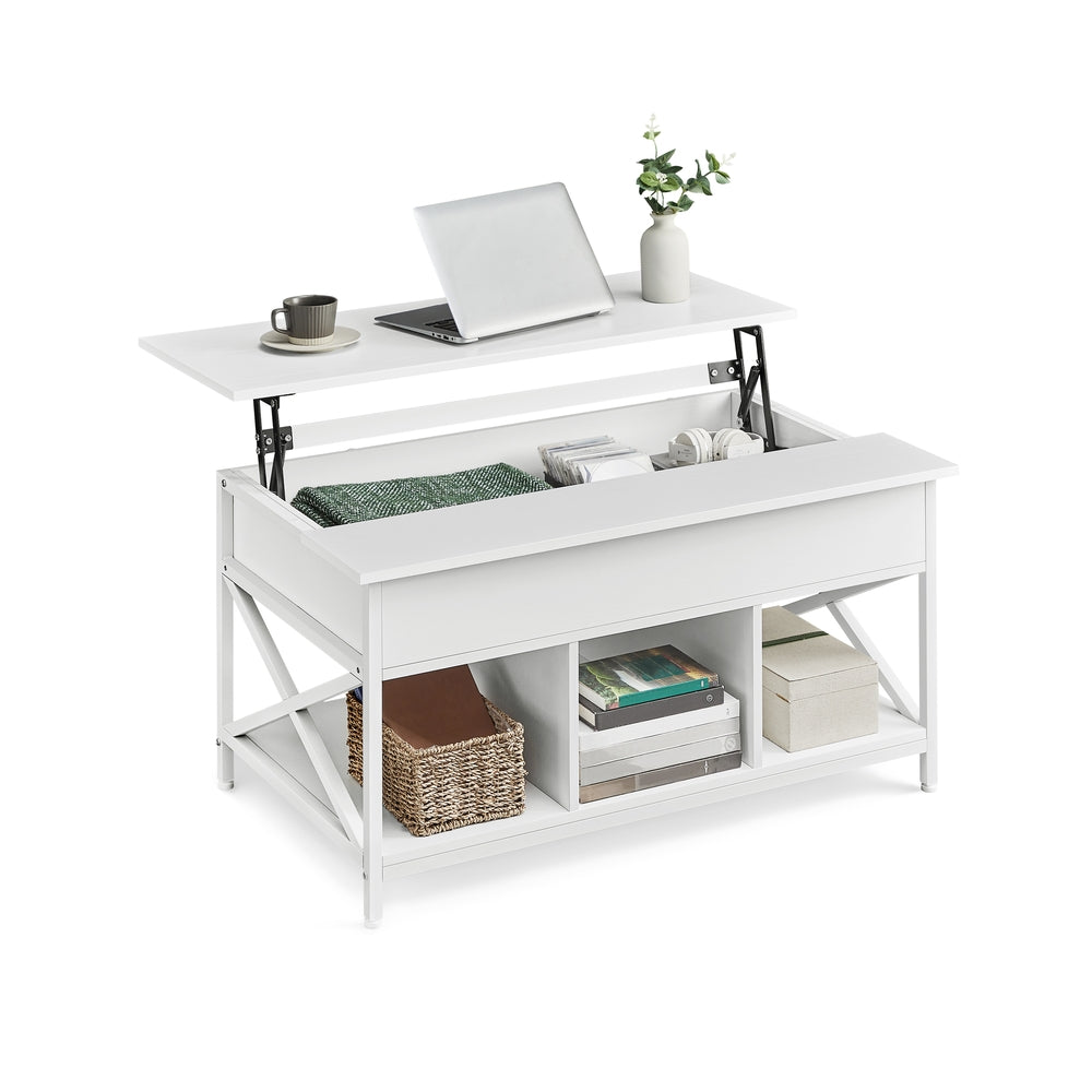 In Hoogte Verstelbare Salontafel met Liftblad en Open Vakken, 60 x 100 x 48-62 cm