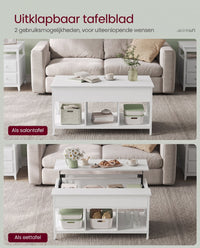 In Hoogte Verstelbare Salontafel met Liftblad en Open Vakken, 60 x 100 x 48-62 cm