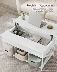 In Hoogte Verstelbare Salontafel met Liftblad en Open Vakken, 60 x 100 x 48-62 cm