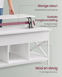 In Hoogte Verstelbare Salontafel met Liftblad en Open Vakken, 60 x 100 x 48-62 cm