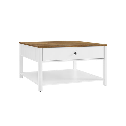 Salontafel met 2 Lades en Open Plank, 80 x 80 x 45 cm