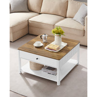 Salontafel met 2 Lades en Open Plank, 80 x 80 x 45 cm