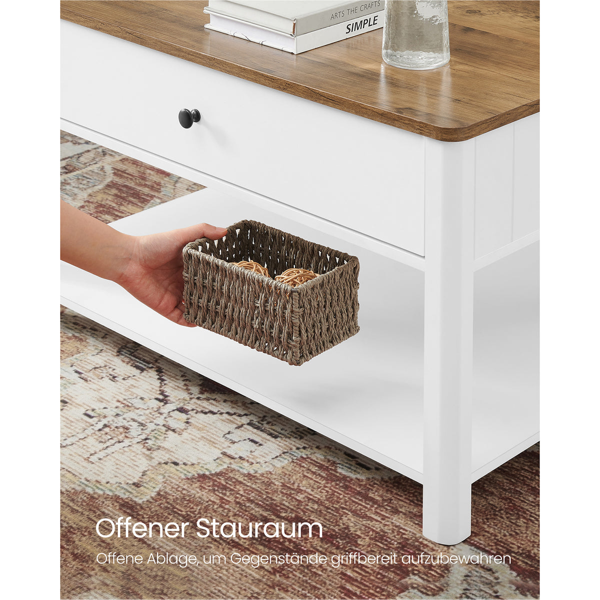 Salontafel met 2 Lades en Open Plank, 80 x 80 x 45 cm