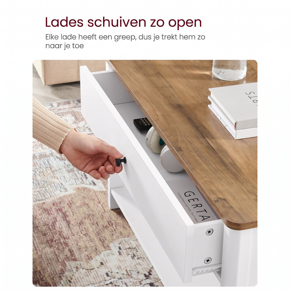 Salontafel met 2 Lades en Open Plank, 80 x 80 x 45 cm