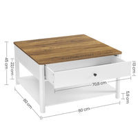 Salontafel met 2 Lades en Open Plank, 80 x 80 x 45 cm
