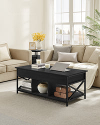 In Hoogte Verstelbare Salontafel met Liftblad en Open Vakken, 60 x 100 x 48-62 cm