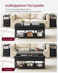 In Hoogte Verstelbare Salontafel met Liftblad en Open Vakken, 60 x 100 x 48-62 cm
