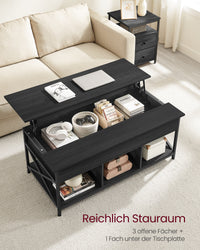 In Hoogte Verstelbare Salontafel met Liftblad en Open Vakken, 60 x 100 x 48-62 cm