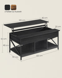 In Hoogte Verstelbare Salontafel met Liftblad en Open Vakken, 60 x 100 x 48-62 cm