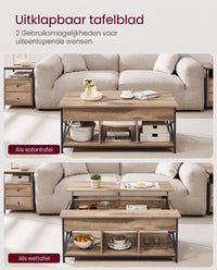 In Hoogte Verstelbare Salontafel met Liftblad en Open Vakken, 60 x 100 x 48-62 cm