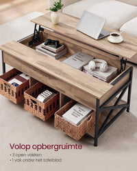 In Hoogte Verstelbare Salontafel met Liftblad en Open Vakken, 60 x 100 x 48-62 cm