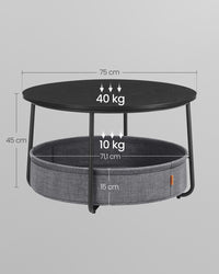 Ronde Salontafel met Stoffen Opbergmand, 75 x 45 cm