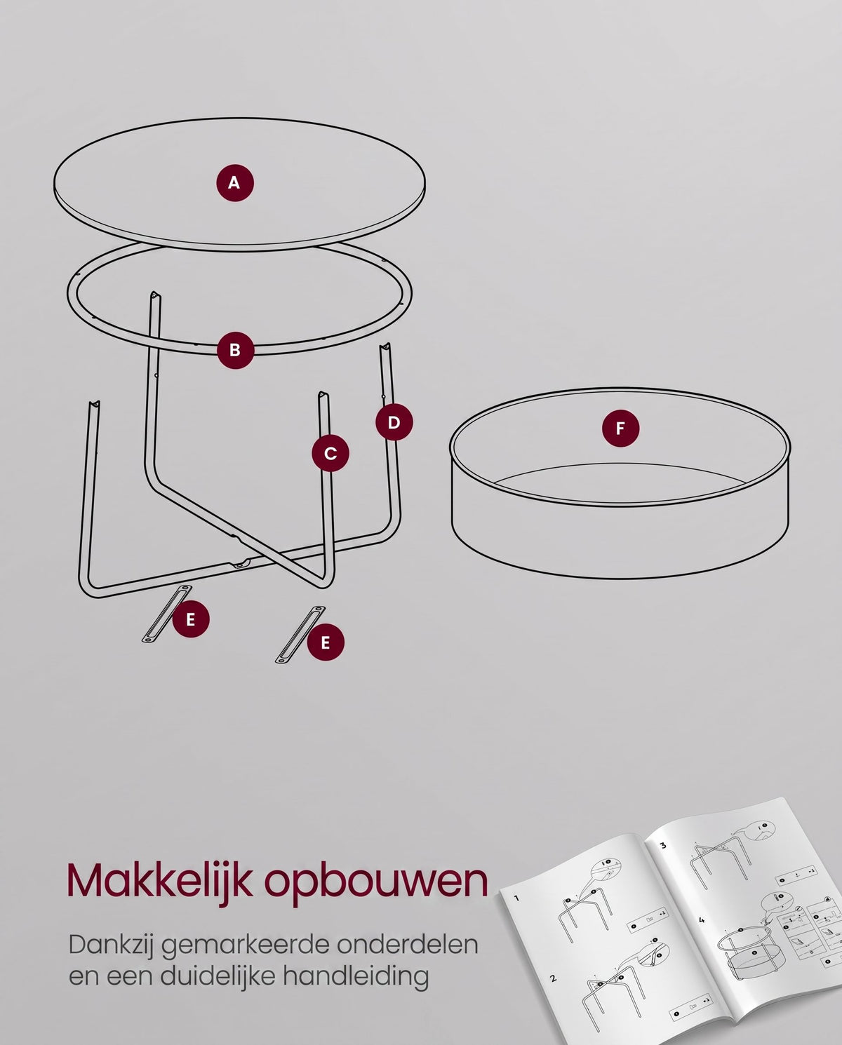 Ronde Salontafel met Stoffen Opbergmand, 75 x 45 cm