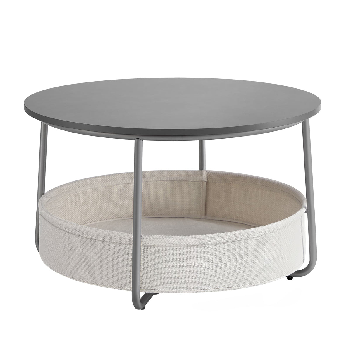 Ronde Salontafel met Stoffen Opbergmand, 75 x 45 cm