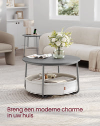 Ronde Salontafel met Stoffen Opbergmand, 75 x 45 cm