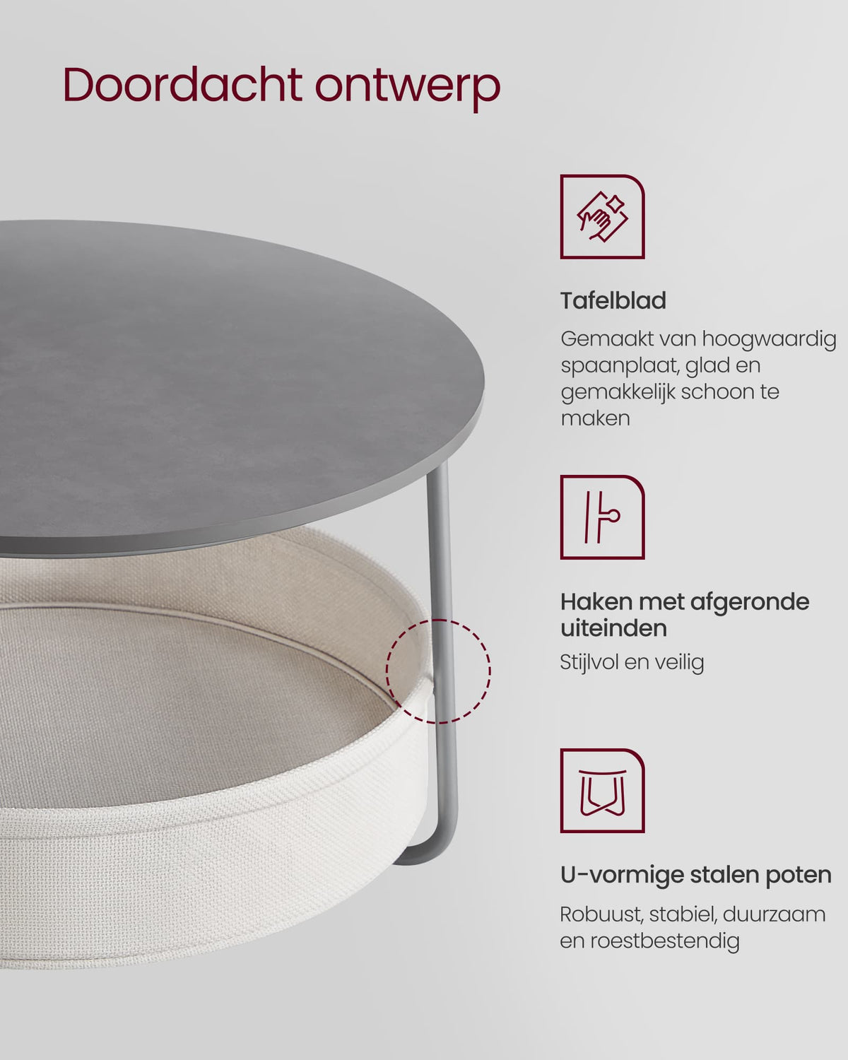 Ronde Salontafel met Stoffen Opbergmand, 75 x 45 cm
