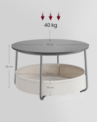 Ronde Salontafel met Stoffen Opbergmand, 75 x 45 cm